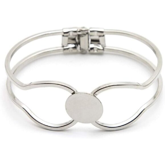 Two Silver Tone Hinged Metal Bangle Base Clamper Bracelets for DIY Jewelry - Picture 1 of 4